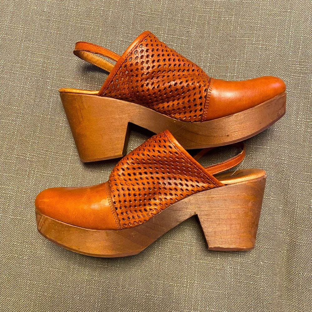 Free People Cognac Leather Clogs